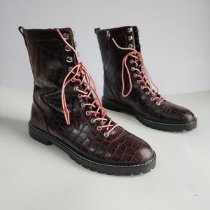 J. Crew Crocodile Embossed leather Llace-up Military Combat Style Boots